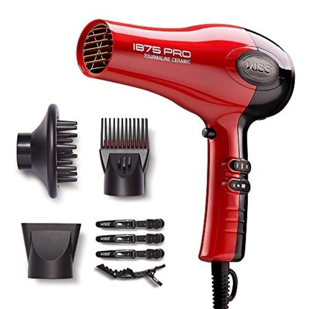 KISS 1875W Tourmaline Ceramic Hair Dryer w/ Diffuser & Styling Set New Open Box